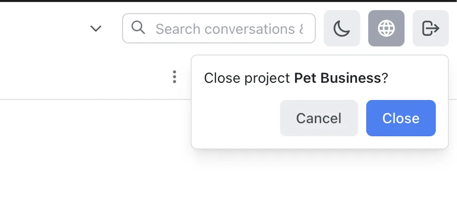 Project Close button close up