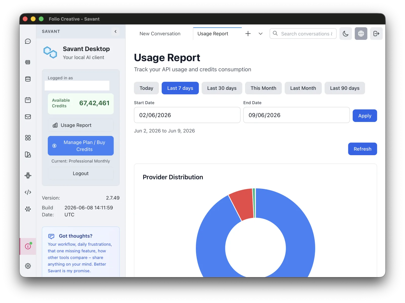 sidebar credit balance indicator