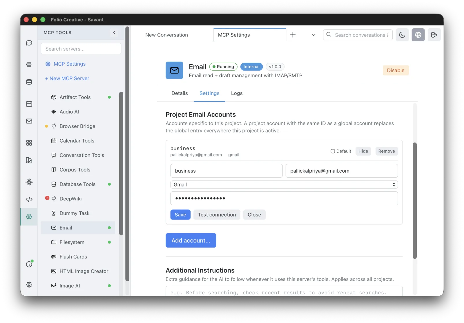 add email account form with provider presets