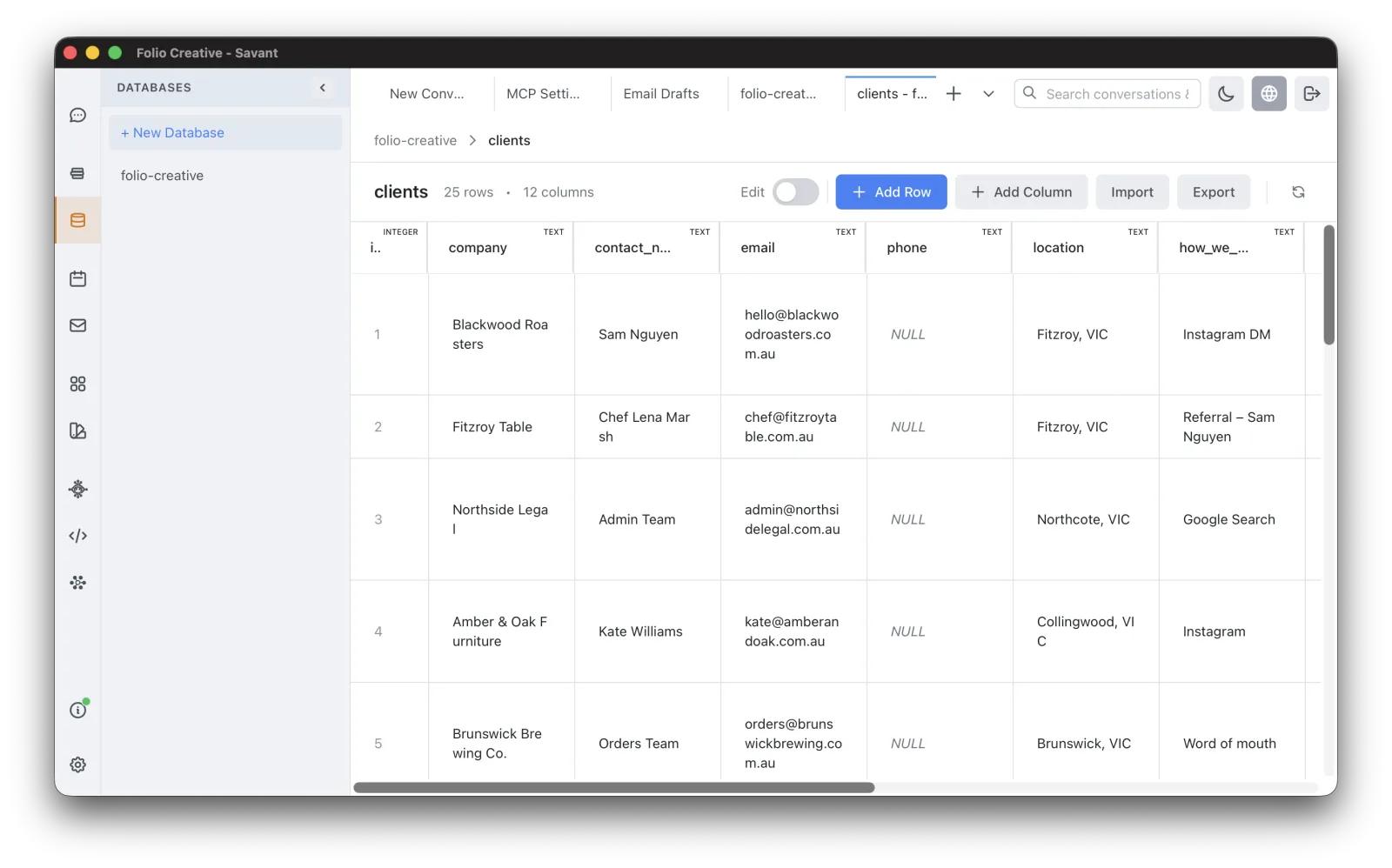database with a table open in the grid editor
