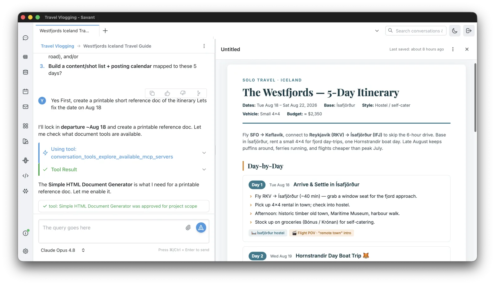 an HTML document artifact with export options