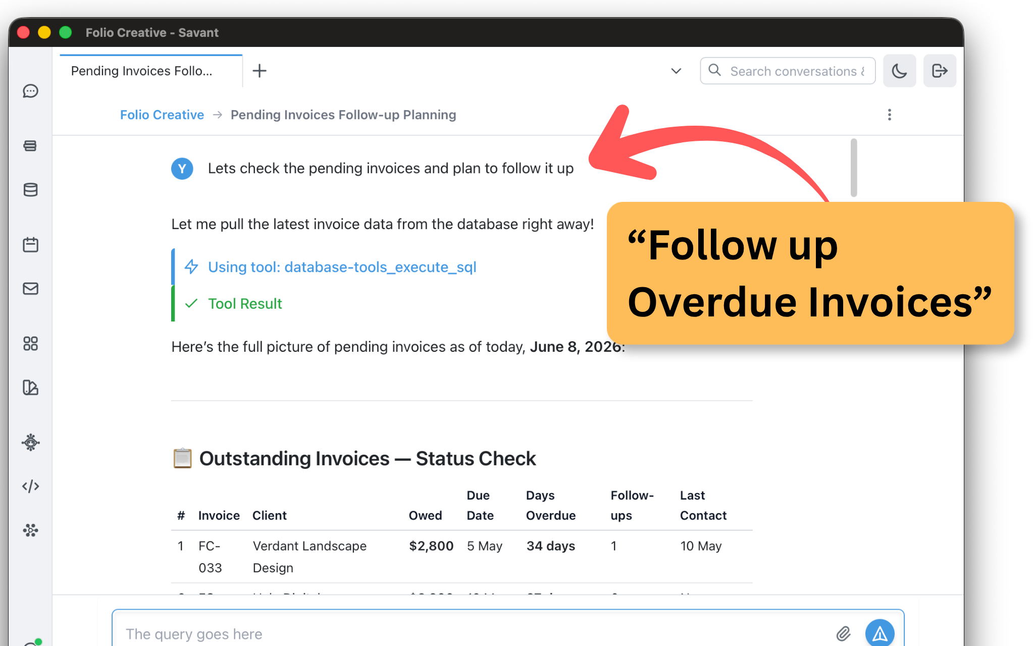 Asking Rolltop to follow up on overdue invoices